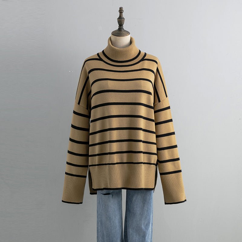 Contrast Striped Turtleneck Pullover