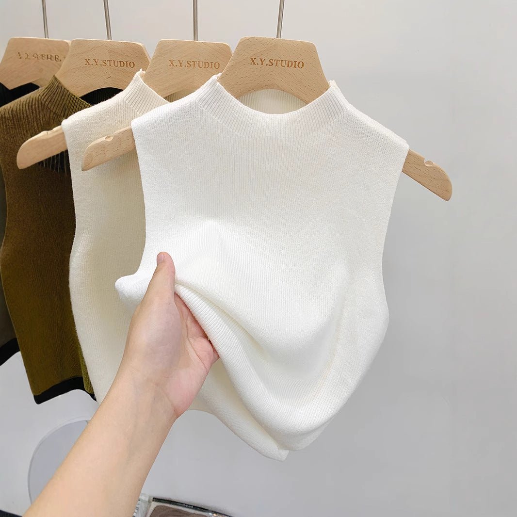 Semi-Turtleneck Knit Vest Camisole