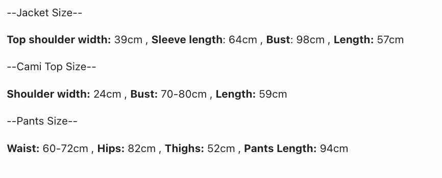 Korean Chain Cami, Jacket & Pants Set