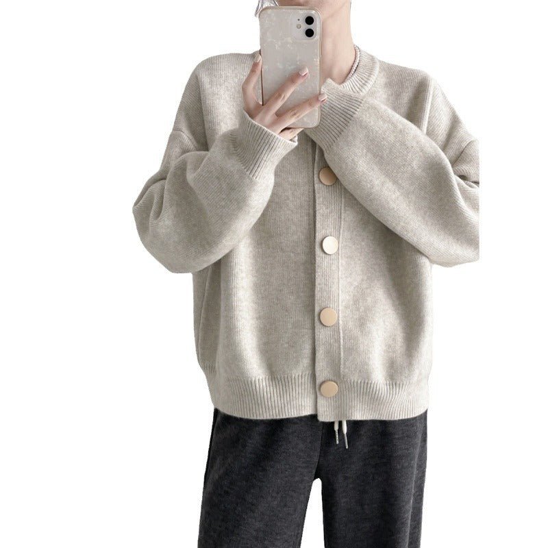 Loose Crew Neck Multi-Buckle Cardigan