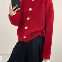 Loose Crew Neck Multi-Buckle Cardigan