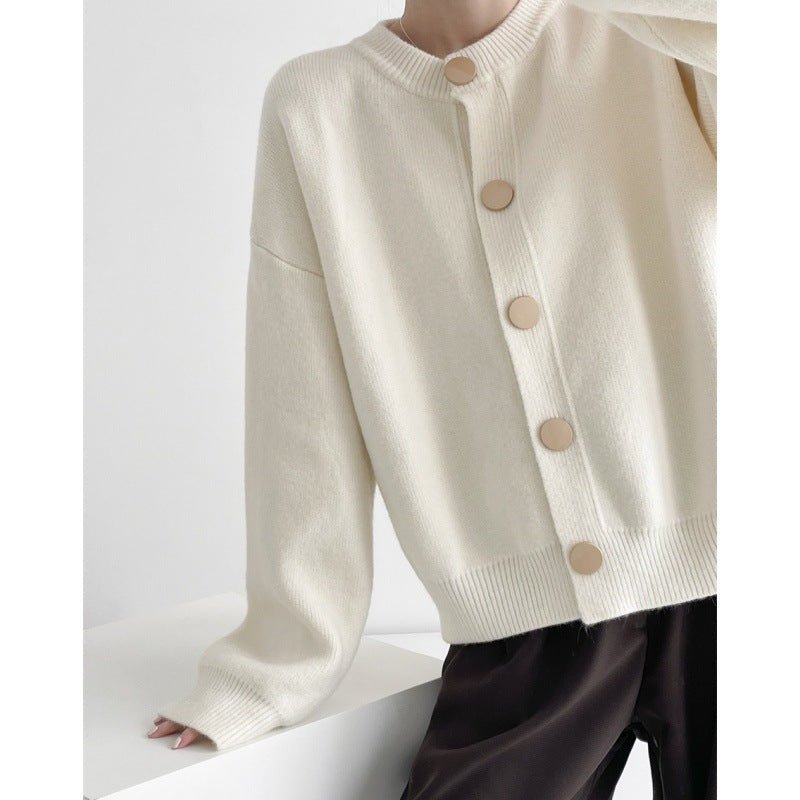 Loose Crew Neck Multi-Buckle Cardigan