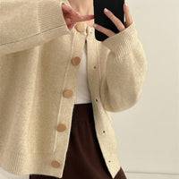 Loose Crew Neck Multi-Buckle Cardigan