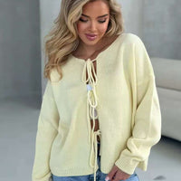 Lace-Up Cropped Commuter Cardigan