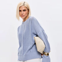 Cashmere Blend Hollow Crew Neck Pullover