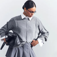 Cashmere Blend Hollow Crew Neck Pullover