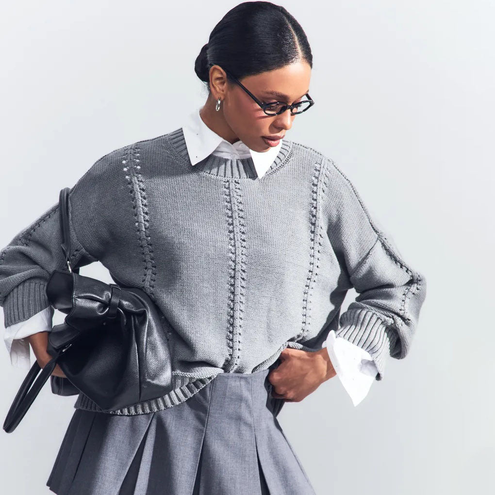 Cashmere Blend Hollow Crew Neck Pullover