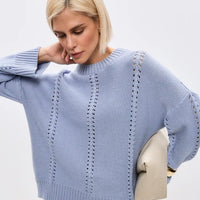 Cashmere Blend Hollow Crew Neck Pullover