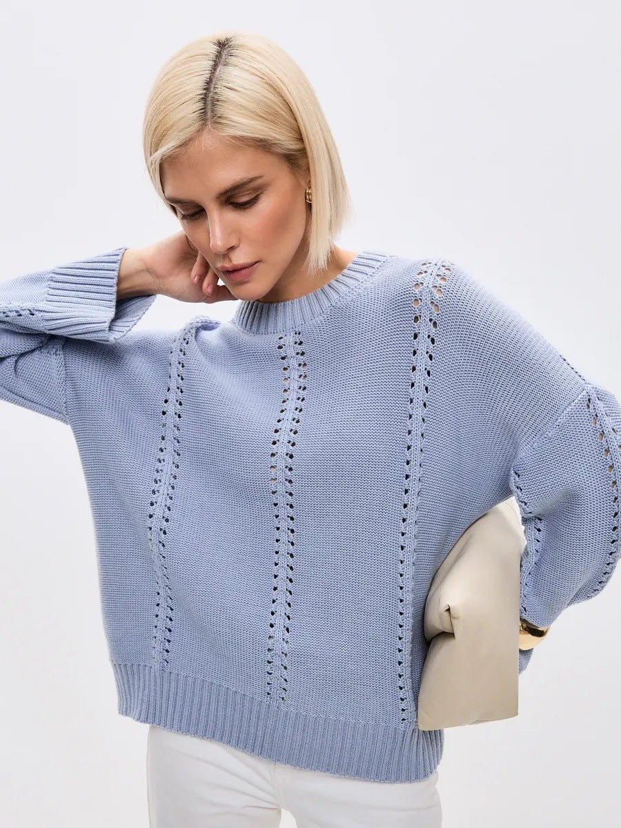 Cashmere Blend Hollow Crew Neck Pullover
