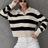 Striped POLO Collar Knit Pullover