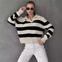 Striped POLO Collar Knit Pullover