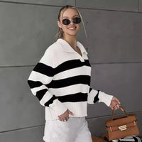 Striped POLO Collar Knit Pullover
