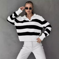 Striped POLO Collar Knit Pullover