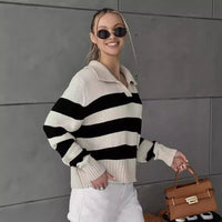 Striped POLO Collar Knit Pullover