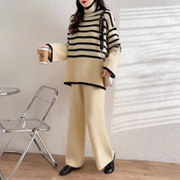 V-Neck Cardigan + Straight-Leg Trousers