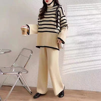 Striped Long Sleeve Casual Pants Set