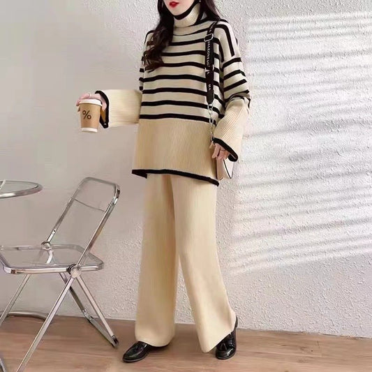 Striped Long Sleeve Casual Pants Set