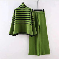 Striped Long Sleeve Casual Pants Set