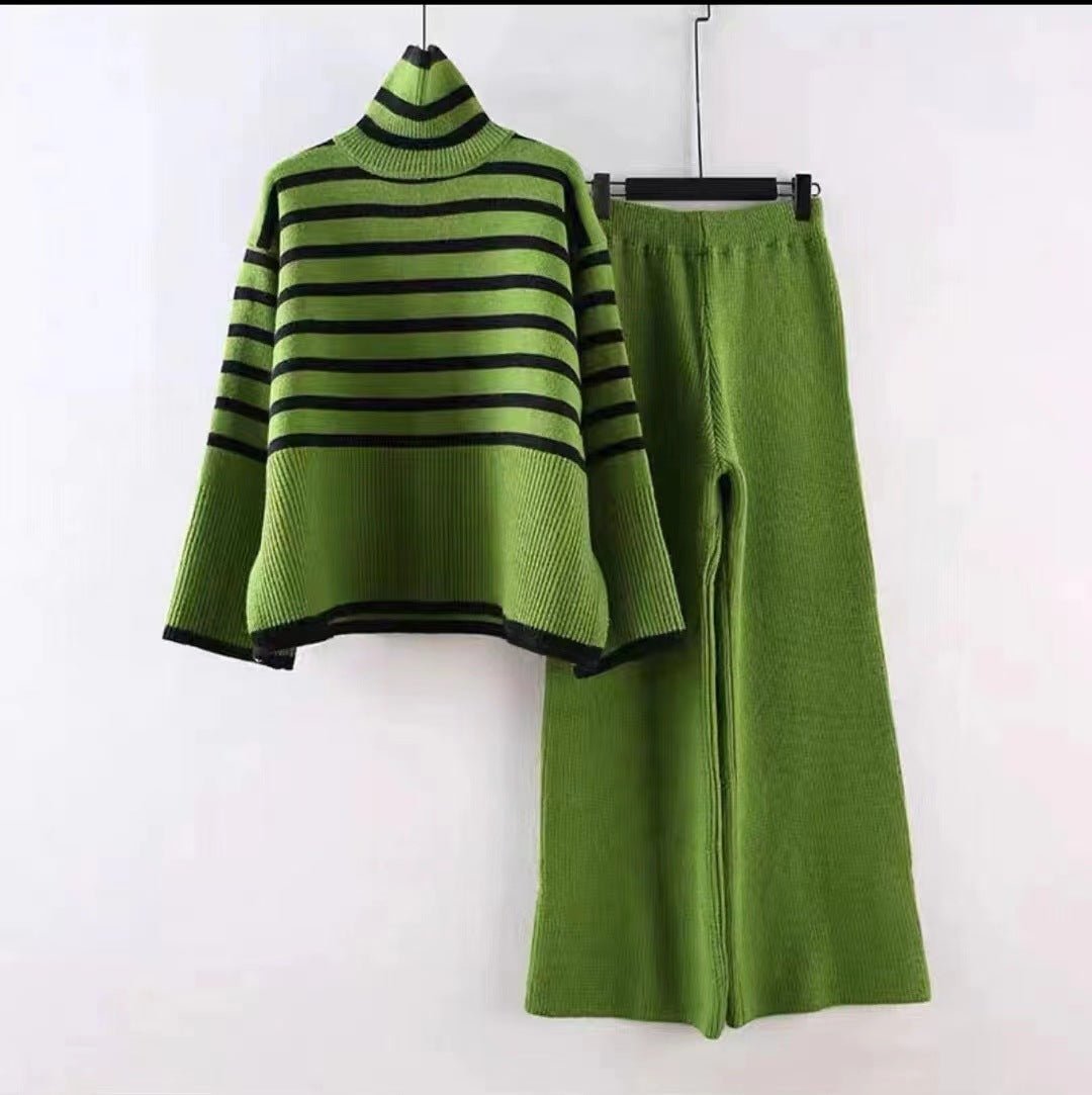 Striped Long Sleeve Casual Pants Set