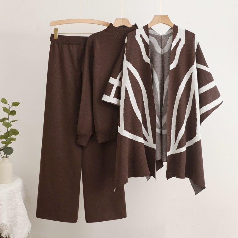 Lazy Knit Shawl, Sweater & Wide Pants Set