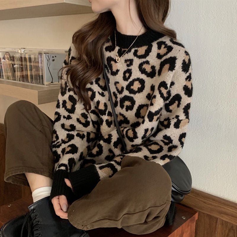 Loose Leopard Print Lazy Pullover