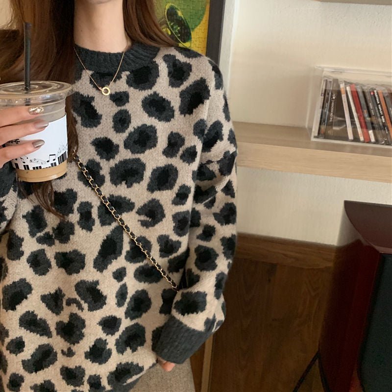 Loose Leopard Print Lazy Pullover