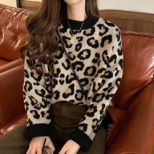Loose Leopard Print Lazy Pullover