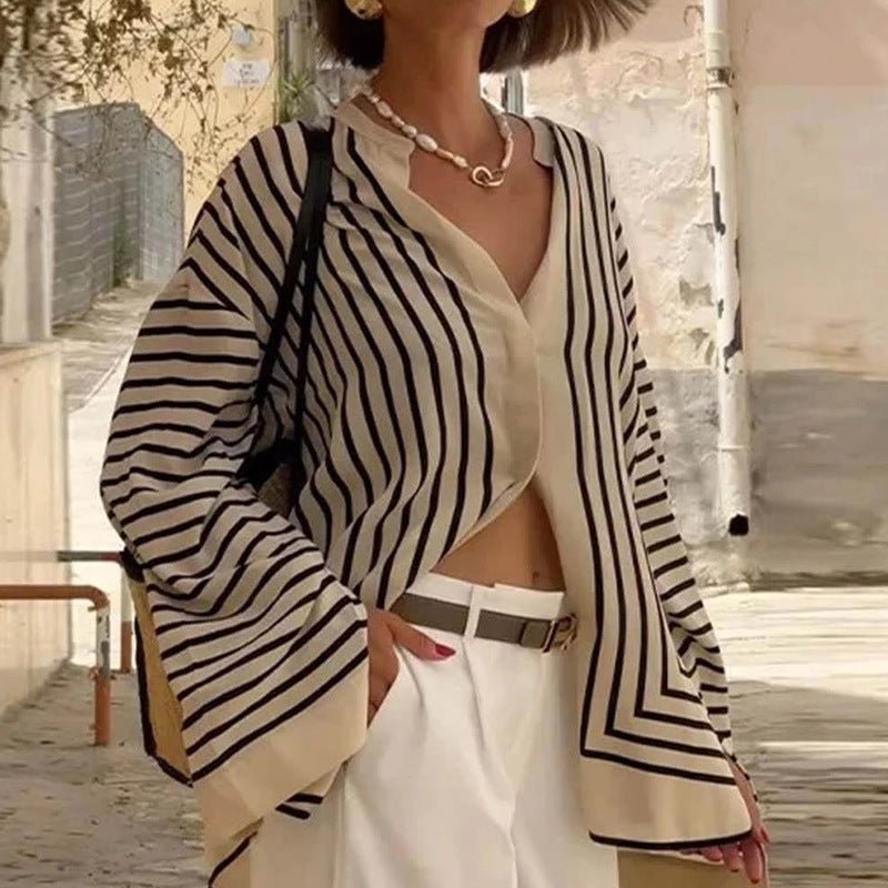 Striped Loose Long Sleeve Cardigan Shirt