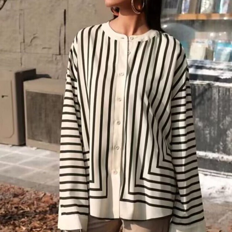 Striped Loose Long Sleeve Cardigan Shirt