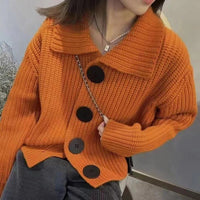 Loose Lapel Large Button Cardigan