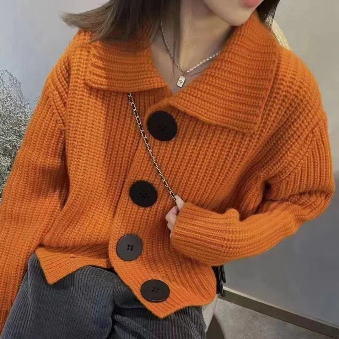 Loose Lapel Large Button Cardigan