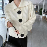 Loose Lapel Large Button Cardigan