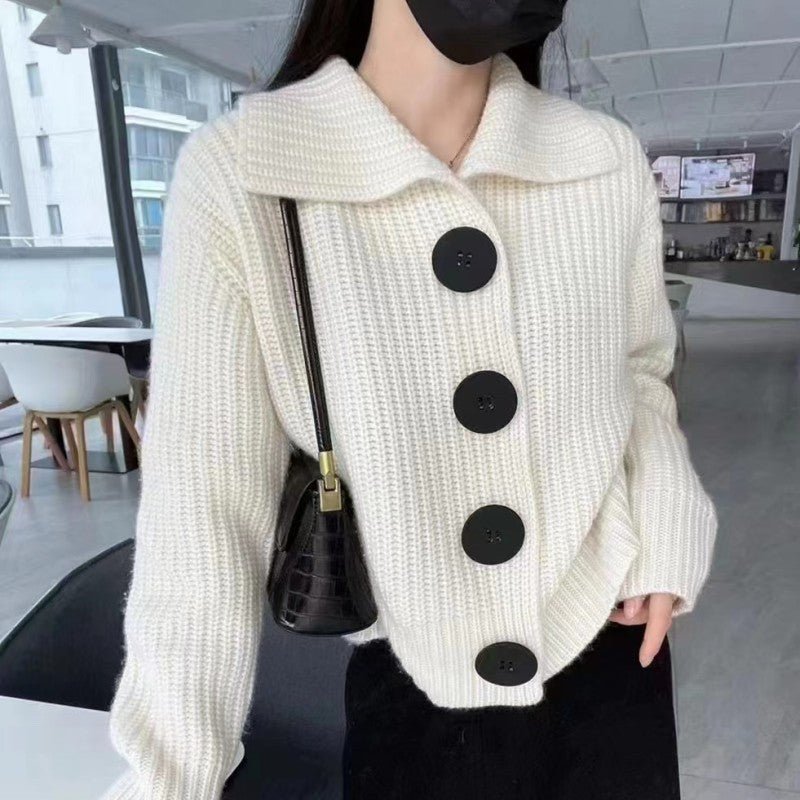 Loose Lapel Large Button Cardigan