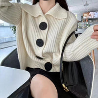 Loose Lapel Large Button Cardigan