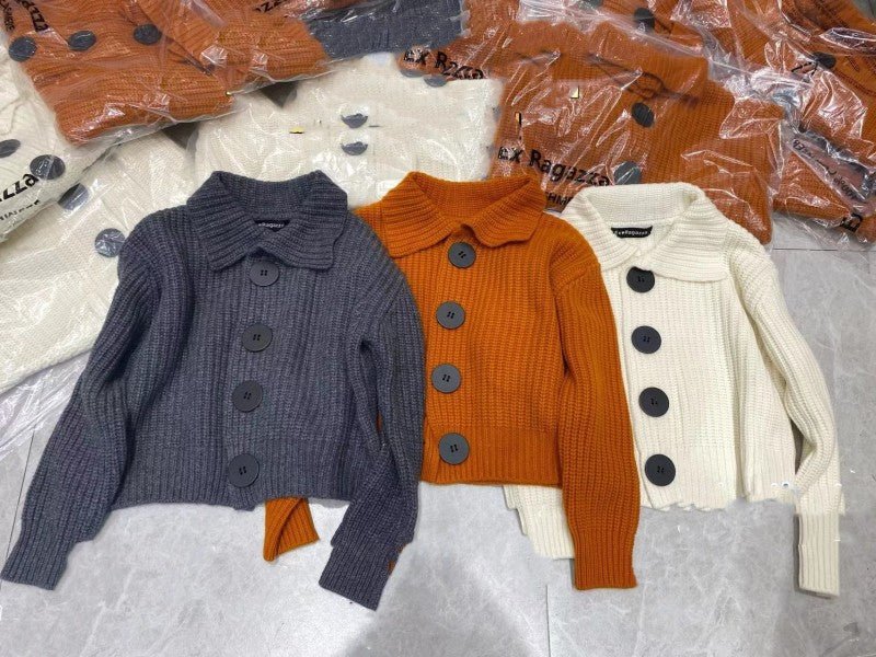 Loose Lapel Large Button Cardigan