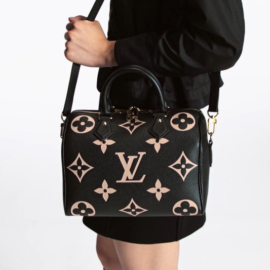 M58947 Speedy Bandoulière 25 Bicolor Monogram Empreinte Leather Black Beige