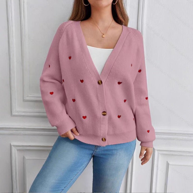 Thick Wool Knit Love Pattern Cardigan