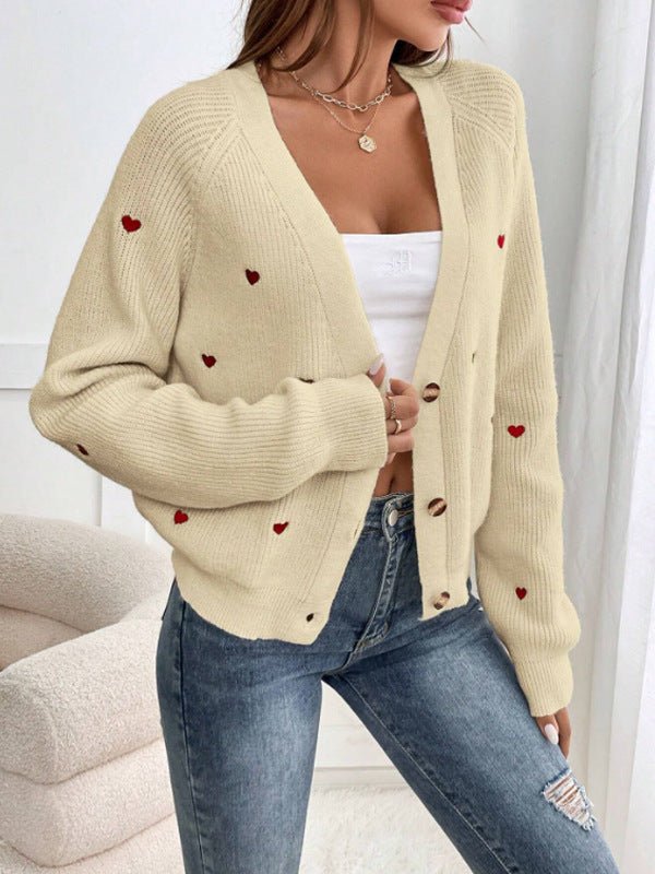 Thick Wool Knit Love Pattern Cardigan