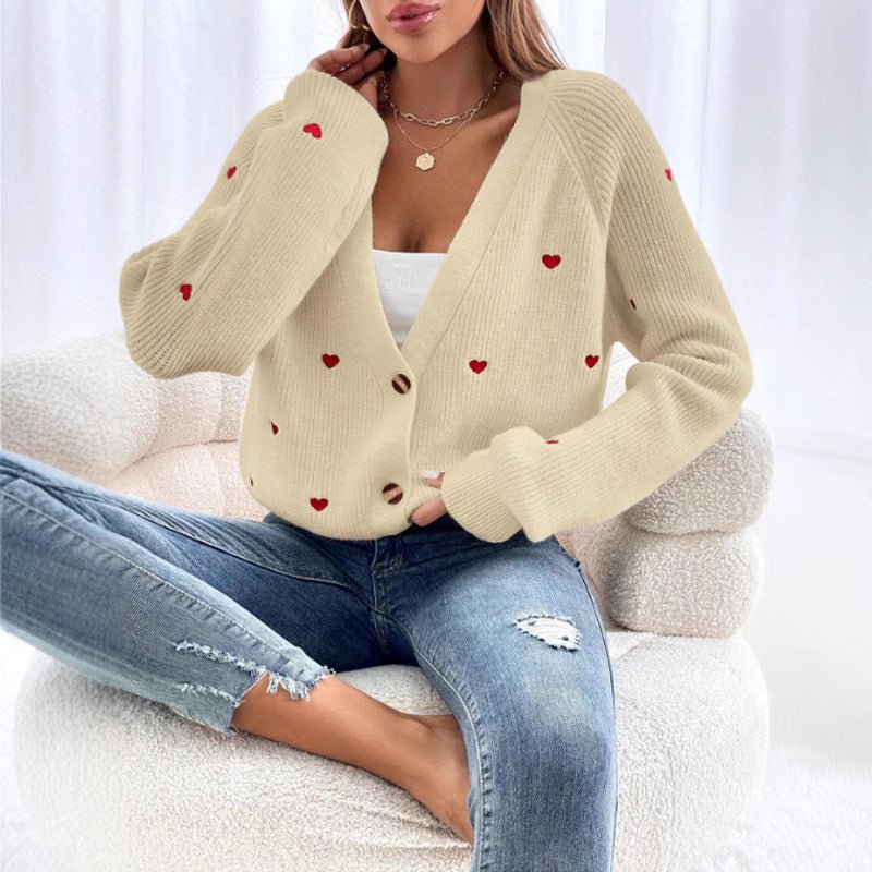 Thick Wool Knit Love Pattern Cardigan