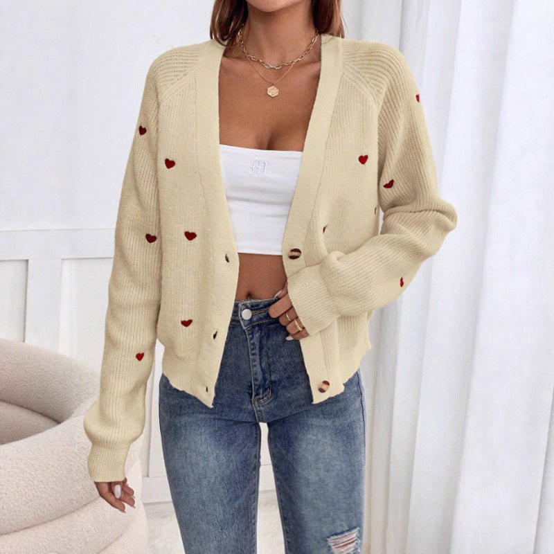 Thick Wool Knit Love Pattern Cardigan