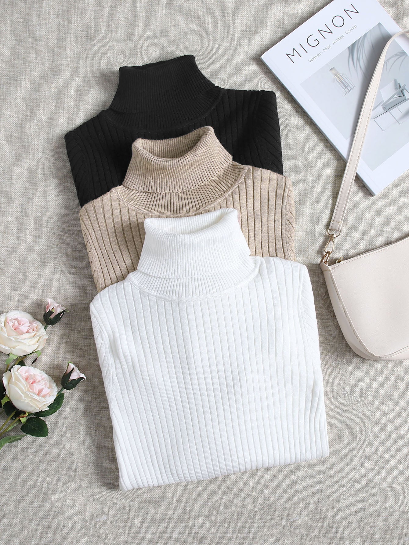 LUNE 3-Piece Ribbed Turtleneck Set