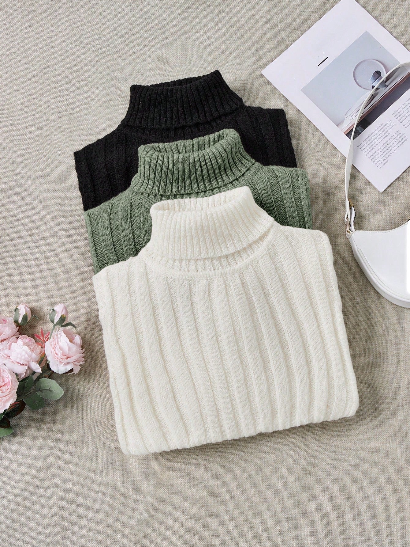 LUNE 3-Piece Ribbed Turtleneck Set