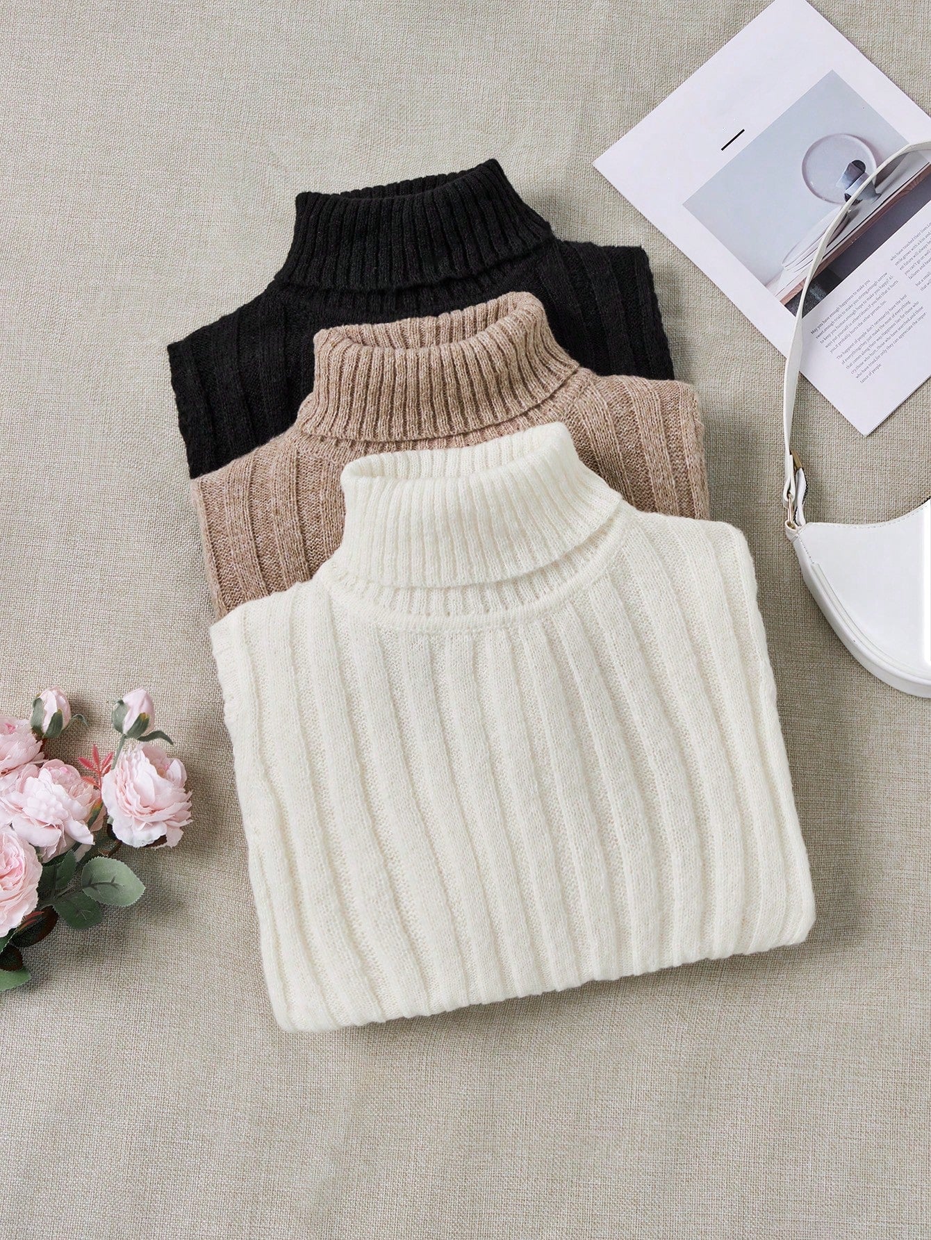 LUNE 3-Piece Ribbed Turtleneck Set