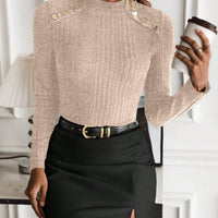 LUNE Button Detail Mock Neck Tee