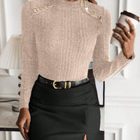 LUNE Button Detail Mock Neck Tee