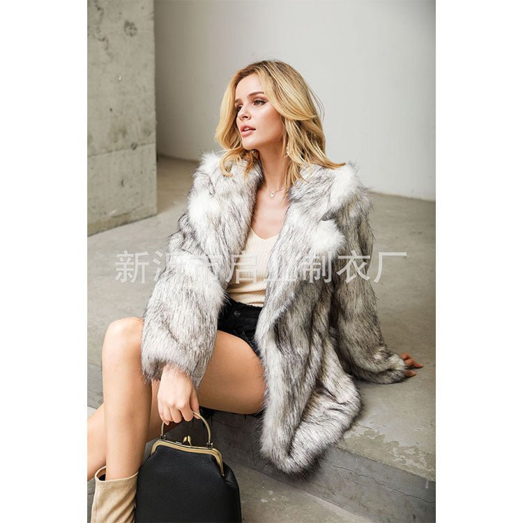 Mid-Length Faux Fur Suit Coat