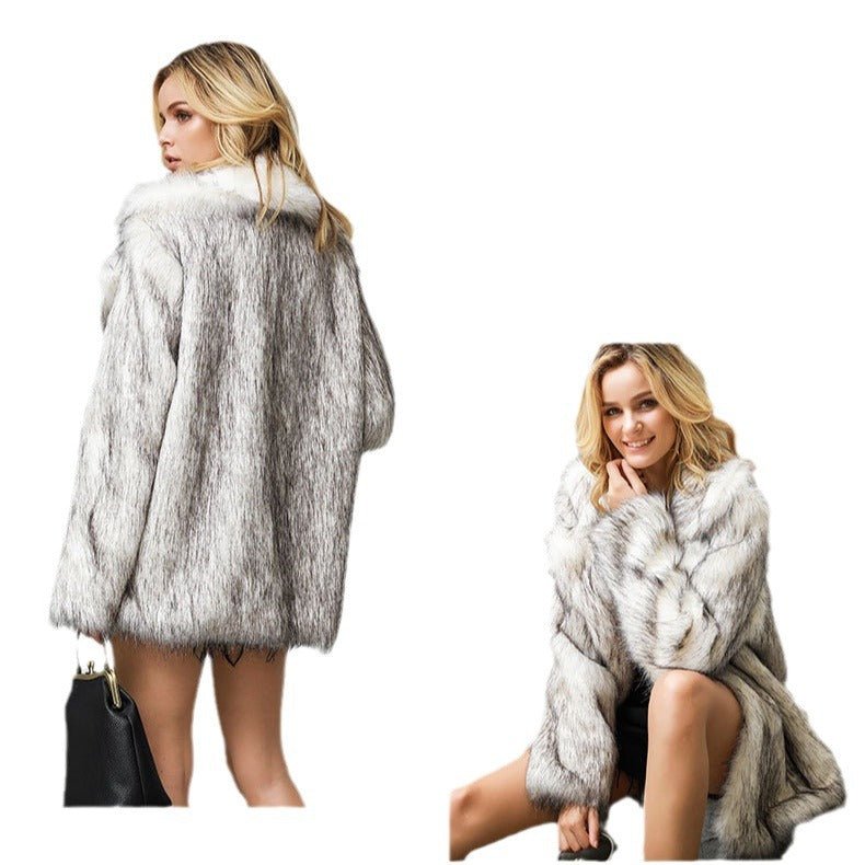 Mid-Length Faux Fur Suit Coat