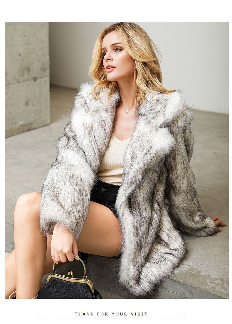 Mid-Length Faux Fur Suit Coat