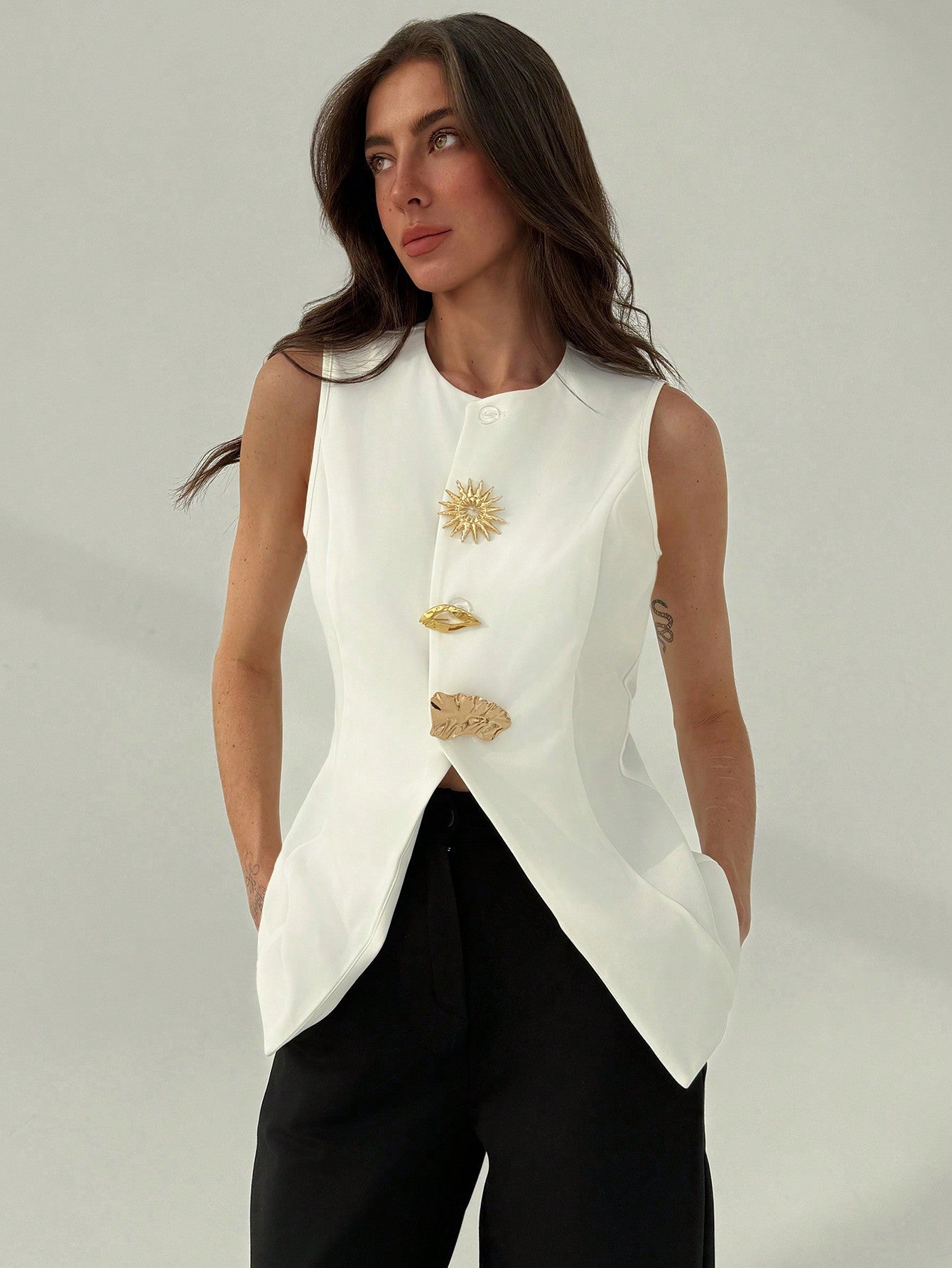 White Metallic Office Blazer