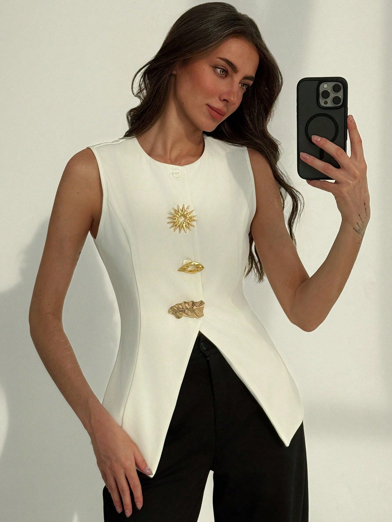 White Metallic Office Blazer